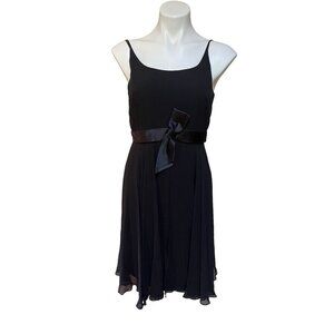 Rickie Freeman Teri Jon Black Silk Chiffon Slip Dress With Satin Bow Belt Size 6